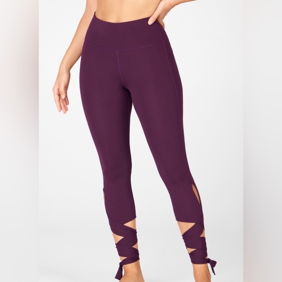 Fabletics High-Waisted PureLuxe Tie-Up 7/8 in Purple Plum Perfect - Picture 1 of 4